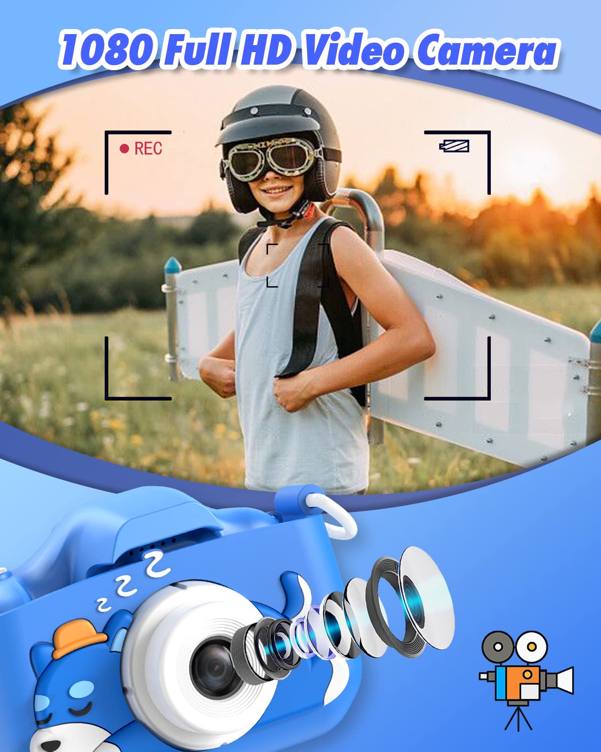 Slothcloud X5 Kids Digital Camera, Blue, Unisex, 32GB Memory, Anti-Drop Silicone, 1080P Video, Multi-Functions, Selfie, Gift Idea