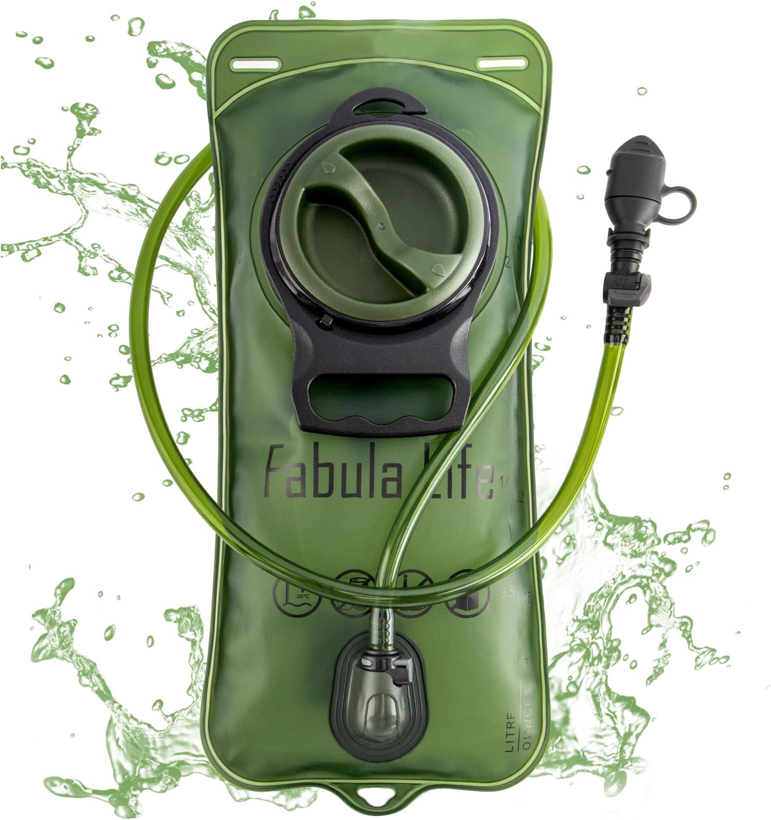 Fabula Life Hydration Bladder, 2 Liter Water Bladder, Leak Proof Water Reservoir, Military Water Bladder Combined with Hydration Backpacks for Running Hiking Riding Camping Cycling, Green