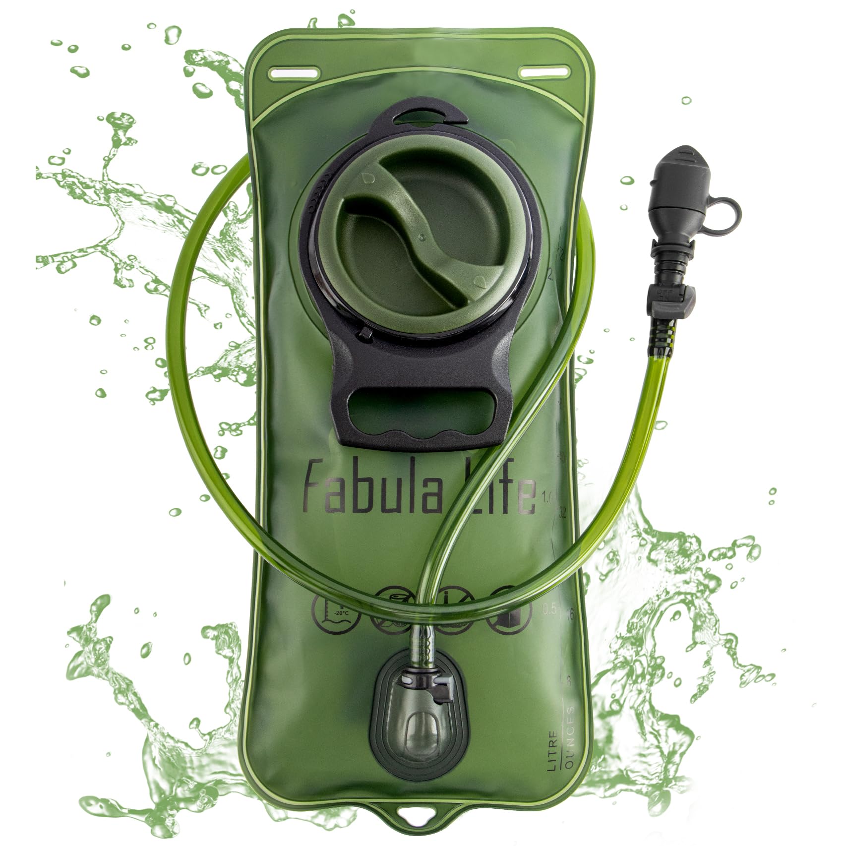 Fabula Life Hydration Bladder, 2 Liter Water Bladder, Leak Proof Water Reservoir, Military Water Bladder Combined with Hydration Backpacks for Running Hiking Riding Camping Cycling, Green
