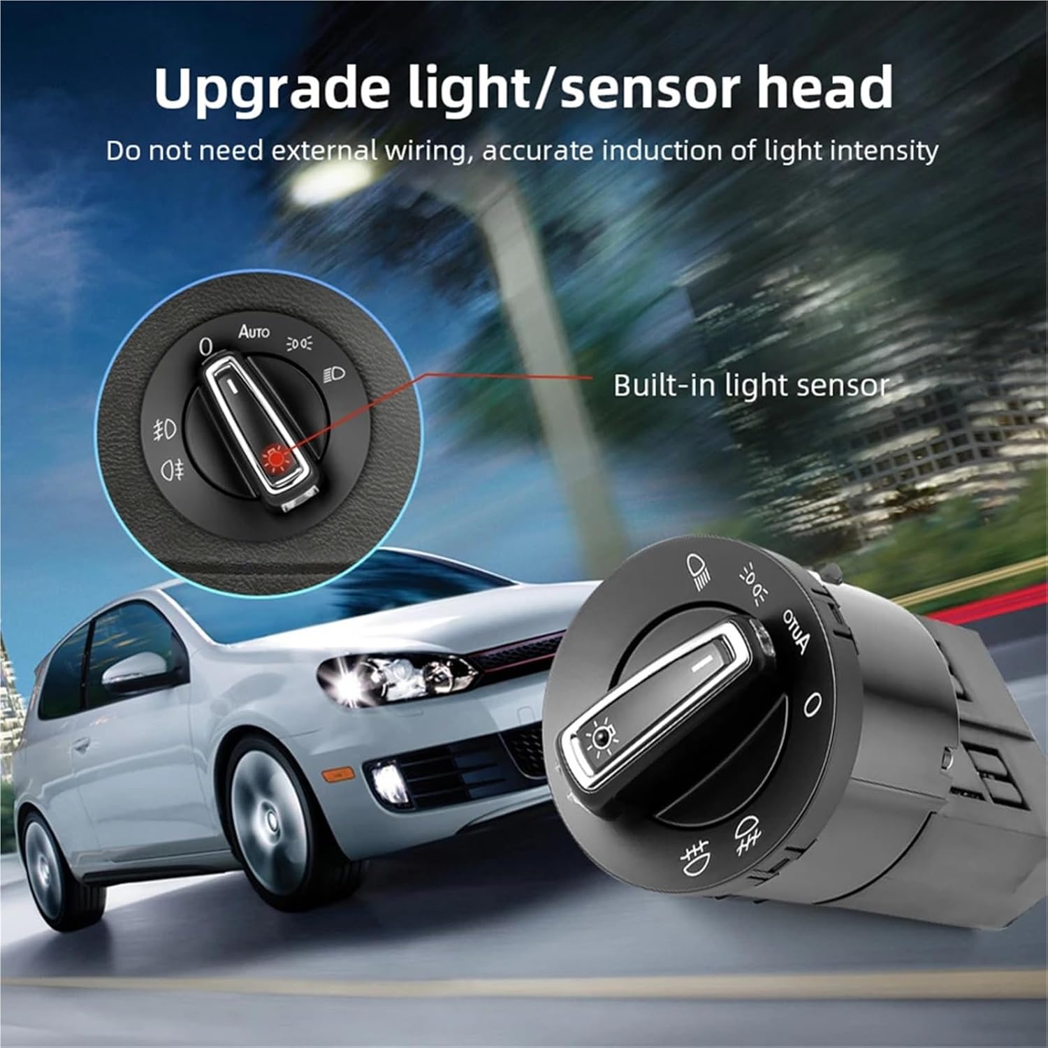 Auto Headlight Head Lamp Switch Light Sensor Module ，Compatible for VW Golf Jetta MK5 MK6 Touran Passat ，Headlight Control Switch(10Pin)