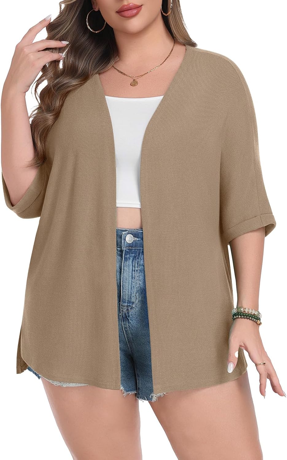 Lastshe Womens Plus Size Cardigan Short Sleeve Lightweight Loose Cover Ups Open Front Sweaters Summer Cardigan