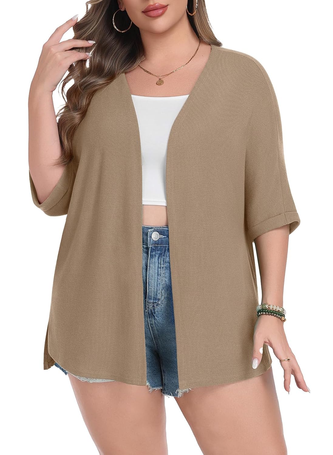 Lastshe Womens Plus Size Cardigan Short Sleeve Lightweight Loose Cover Ups Open Front Sweaters Summer Cardigan