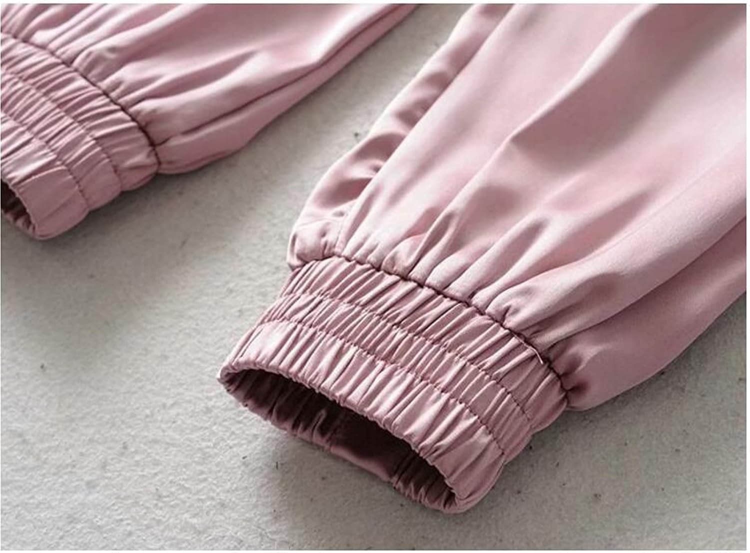 Betusline Womens Jogger Pants, Solid Color Flowy Satin Drawstring Casual Pants for Women, Pink, US Large = Tag L