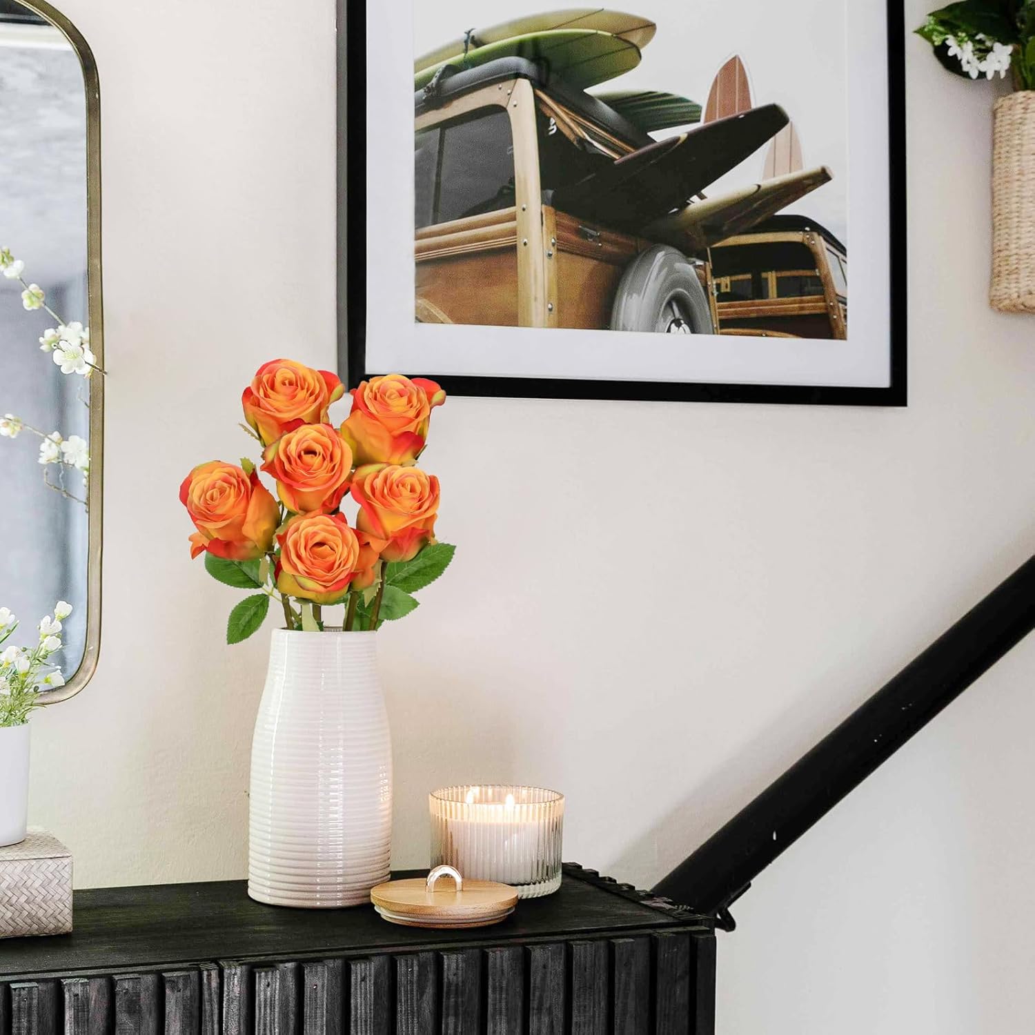 Briful Roses Artificial Flowers– 6PCS 18.9" Orange Rose Silk Flowers with Long Stems Realistic Fake Rose Bouquet for DIY Wedding Arrangements Table Vase Centerpieces Home Event Decor - Image 2