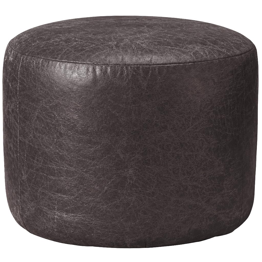 Premium PU Leather Footstool Bean Bag | Stylish Adult Ottoman, Pouffe & Round Foot Rest | Water Resistant, Durable Wipe Clean Beanbags for Living Room Bedroom (Charcoal, Round (40x30cm))