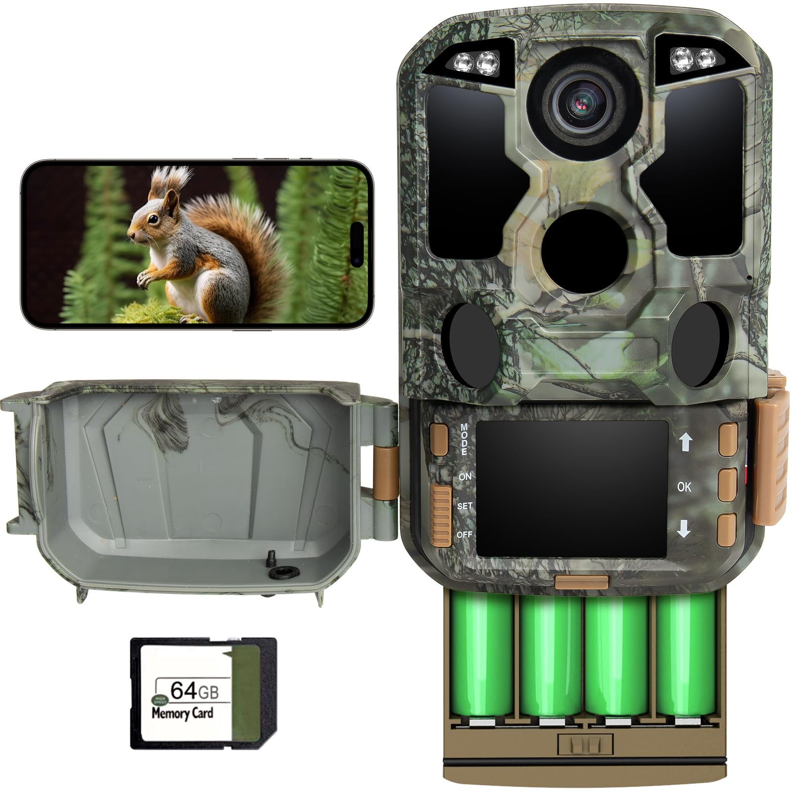 KJK Caméra de Chasse 4K 84MP avec Transmission de téléphone Portable, WiFi Bluetooth Caméra de Chasse avec détecteur de Mouvement, Vision Nocturne, Carte SD 64 Go et 8 Piles AA, caméra Grand Angle de