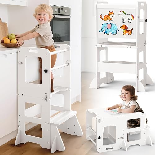 Woodure 4-in-1 Toddler Kitchen Step Stool, Learning Standing Tower with