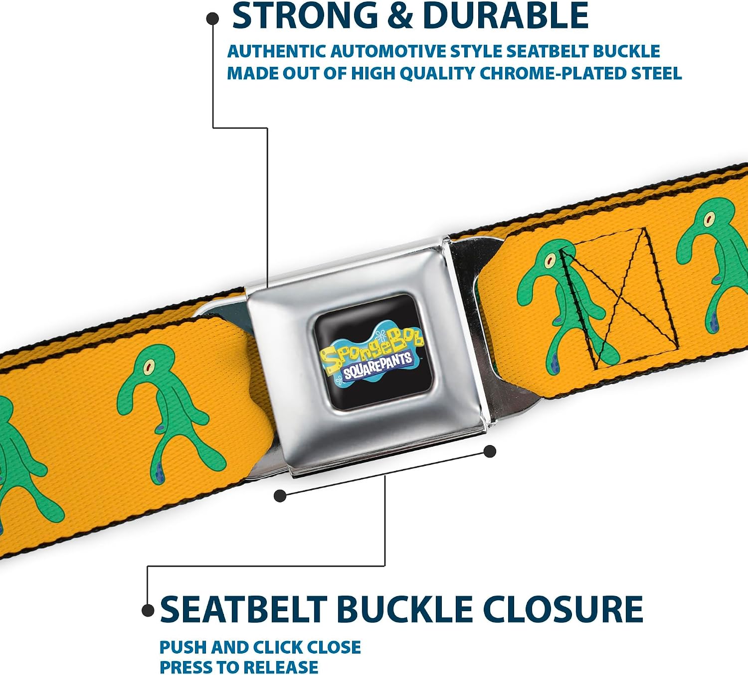 Nickelodeon Belt, Seatbelt Buckle Belt, SpongeBob Squidward Bold and Brash Painting Orange Green, Adjustable