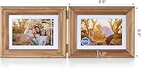 Vista 2 de Portarretratos de 5 x 7, doble bisagra horizontal de madera con marco de fotos plegable con frente de cristal real en grano de madera envejecido