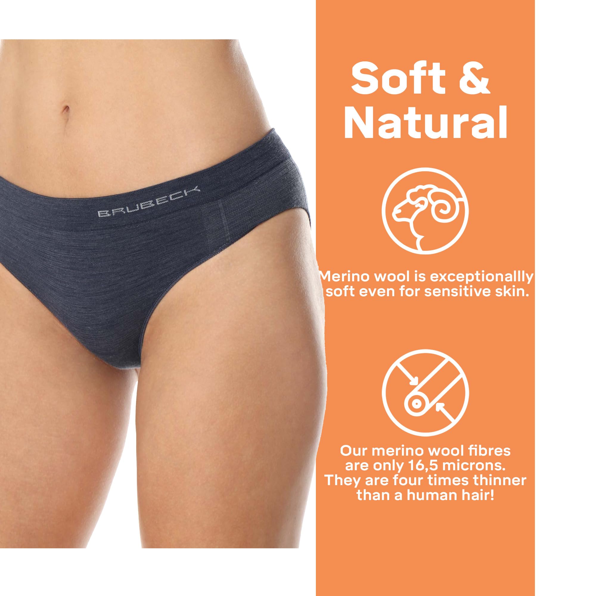 BRUBECK Seamless Unterhosen Damen aus Merino Wolle – Komfortabel, Antiallergen und Thermoaktive Underwear Women – Atmungsaktive Slip Damen Nahtlos Ideal für Jeden Tag – 100% hergestellt in der EU