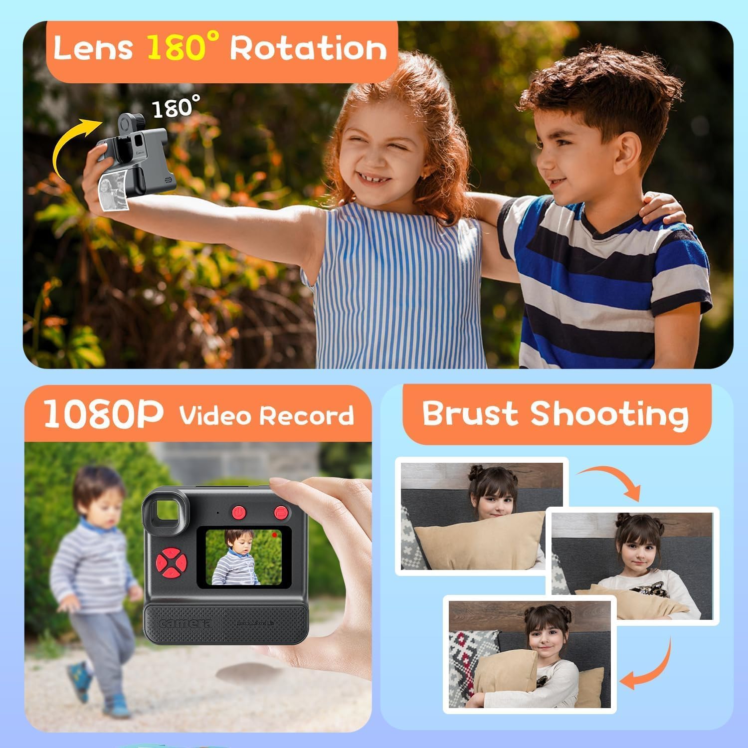 Instant Print Camera for Kids - 5 Rolls Refill Paper, 1080P Camera, Christmas & Birthday Gift for Girls & Boys Age 3-12