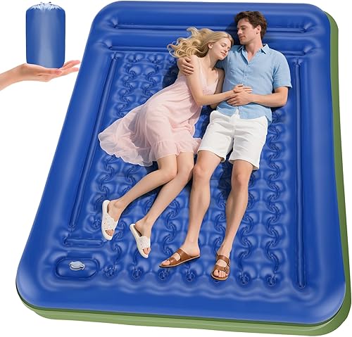 Colchoneta de dormir doble para campamento, extra gruesa de 5 pulgadas, autoinflable para 2 personas, con bomba de pie integrada, alfombrilla