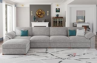 EASE MOOSE Extra Large Modular Sectional Sofa, Modern Oversized L Shape Sectional Couch,Comfty Deep Seat Chenille Modular Sofa with Ottoman, Light Gray