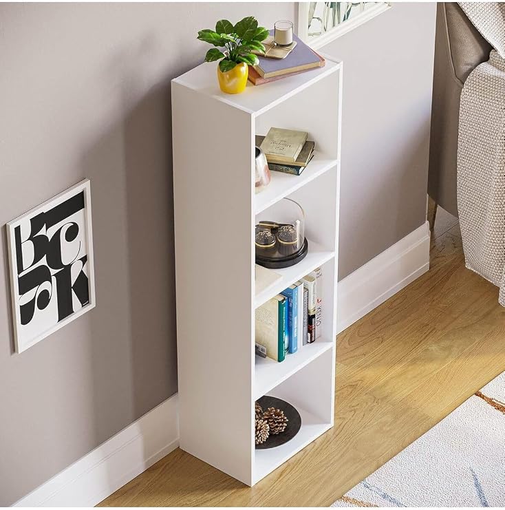 Beyaz 4 Raflı Kitaplık Ofis Ev Dosya Kitap Dolabı Kitap Rafı