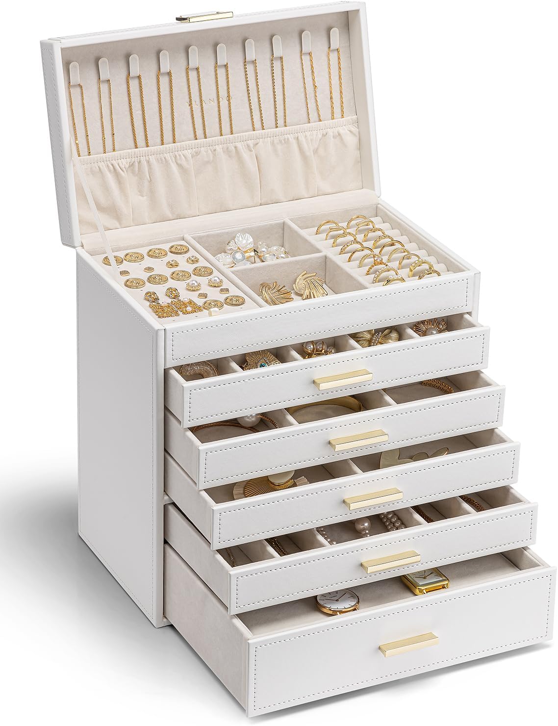 VLANDO 6-Tier Large Jewellery Box, Jewellery Organiser for Women | Gift ...