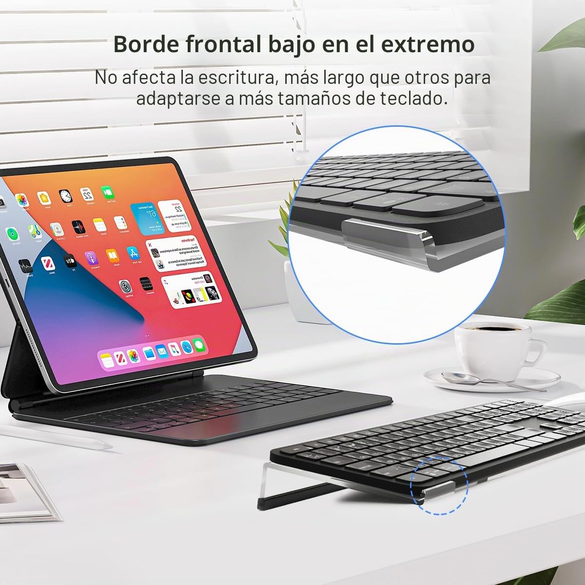 Suptek Soporte Acrílico Transparente Inclinado para Teclado de Ordenador, Soporte de Bandeja para Teclado, Funda de Silicona Antideslizante para Escritorio de Oficina, Hogar, Escuela, A001