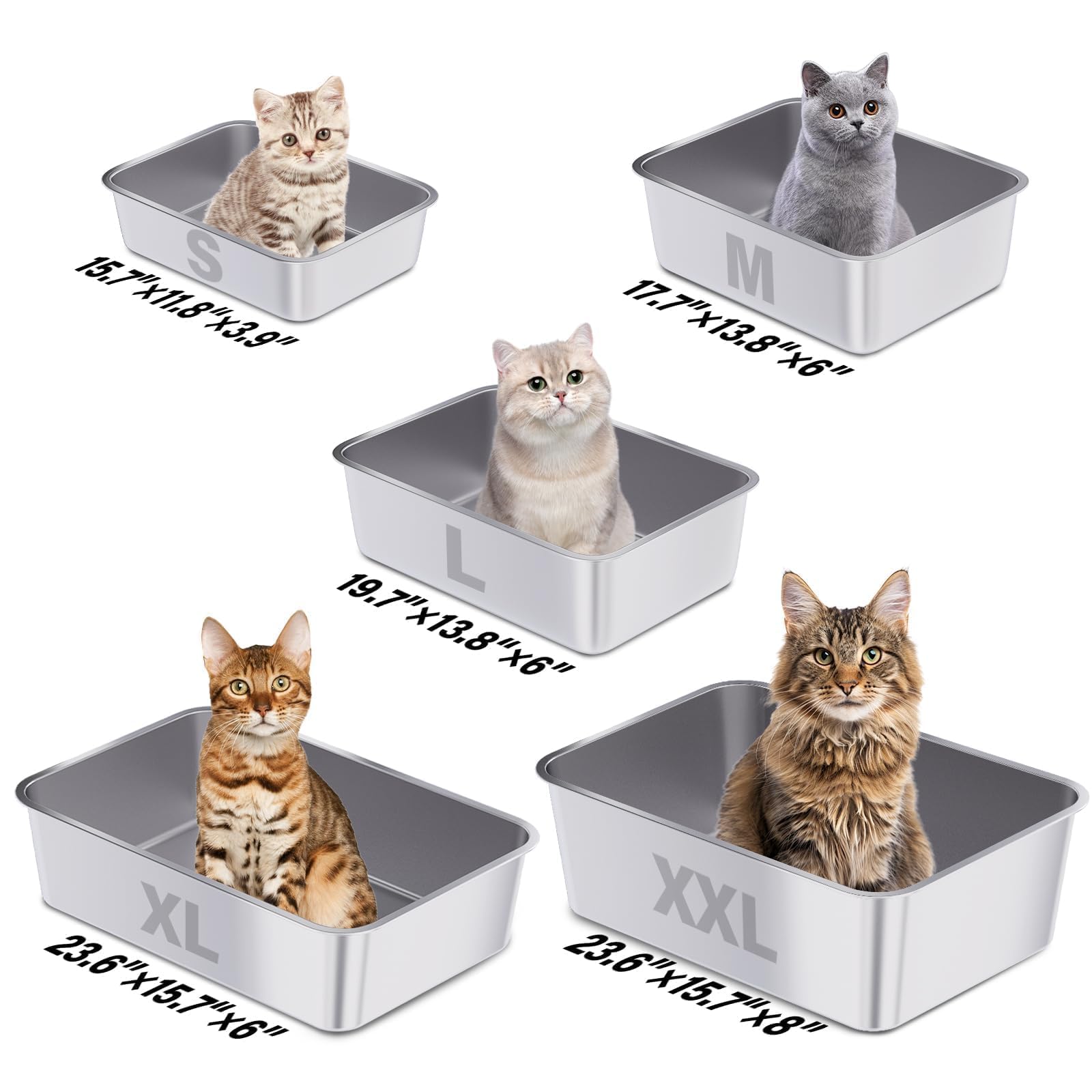 Stainless Steel Litter Box, Large Metal Cat Litter Box for Small to Medium Cats, High Sides, 18"x14"x6"，Non Stick, No Smell, Easy to Clean - image 6