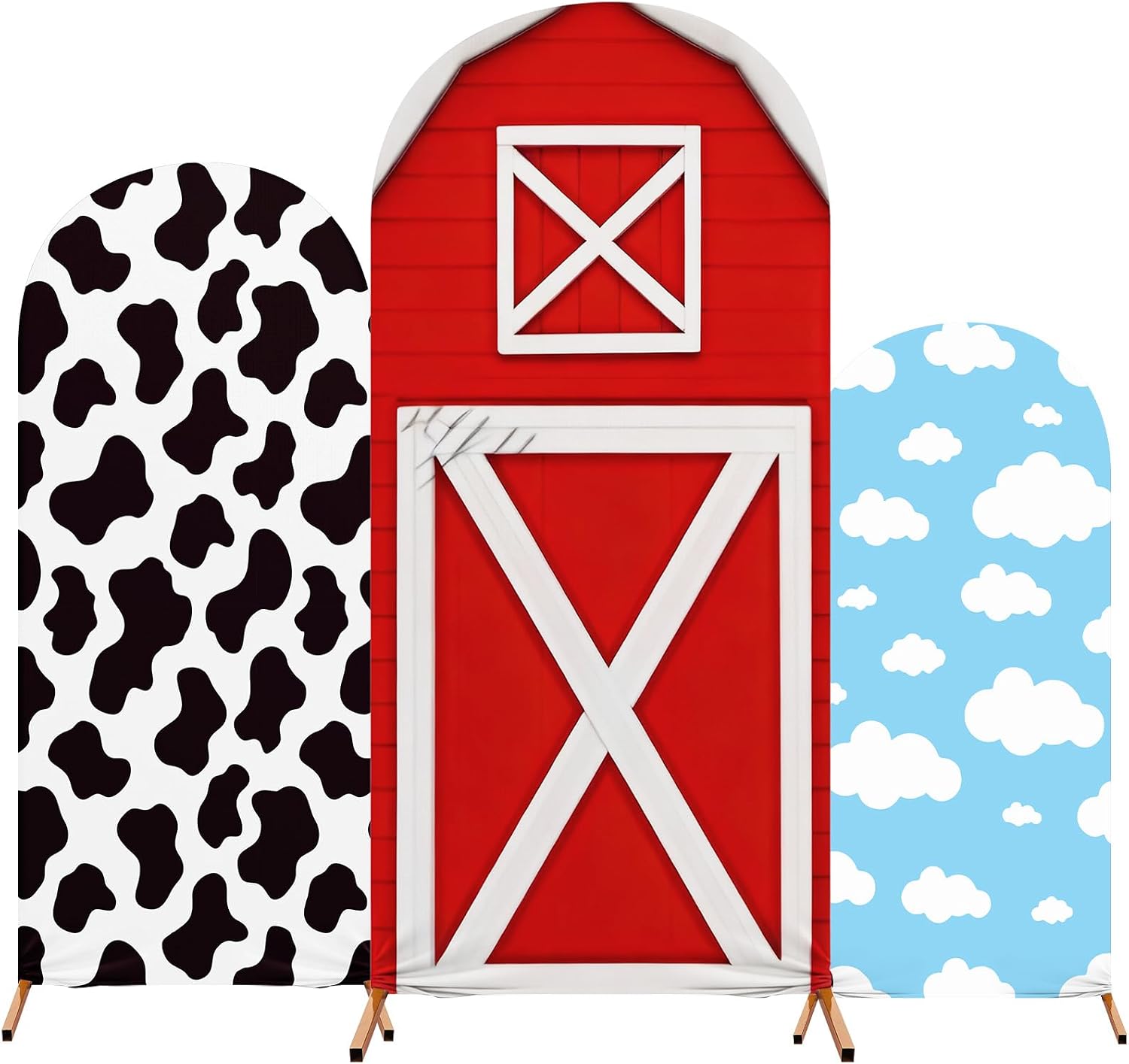Cartoon Arch Backdrop Cover Set of 3 House Arch Covers Spandex Stretch Cow Backdrop Stand 4ft, 5ft, 6ft for Wedding Birthday Banquet Ceremony Decoration(Red,Classic)