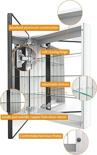 Miniatura 4 de Botiquín de baño con espejo empotrado o superficie de 22 x 30 pulgadas, gabinete de espejo de aleación de aluminio montado en la pared, gabinete de