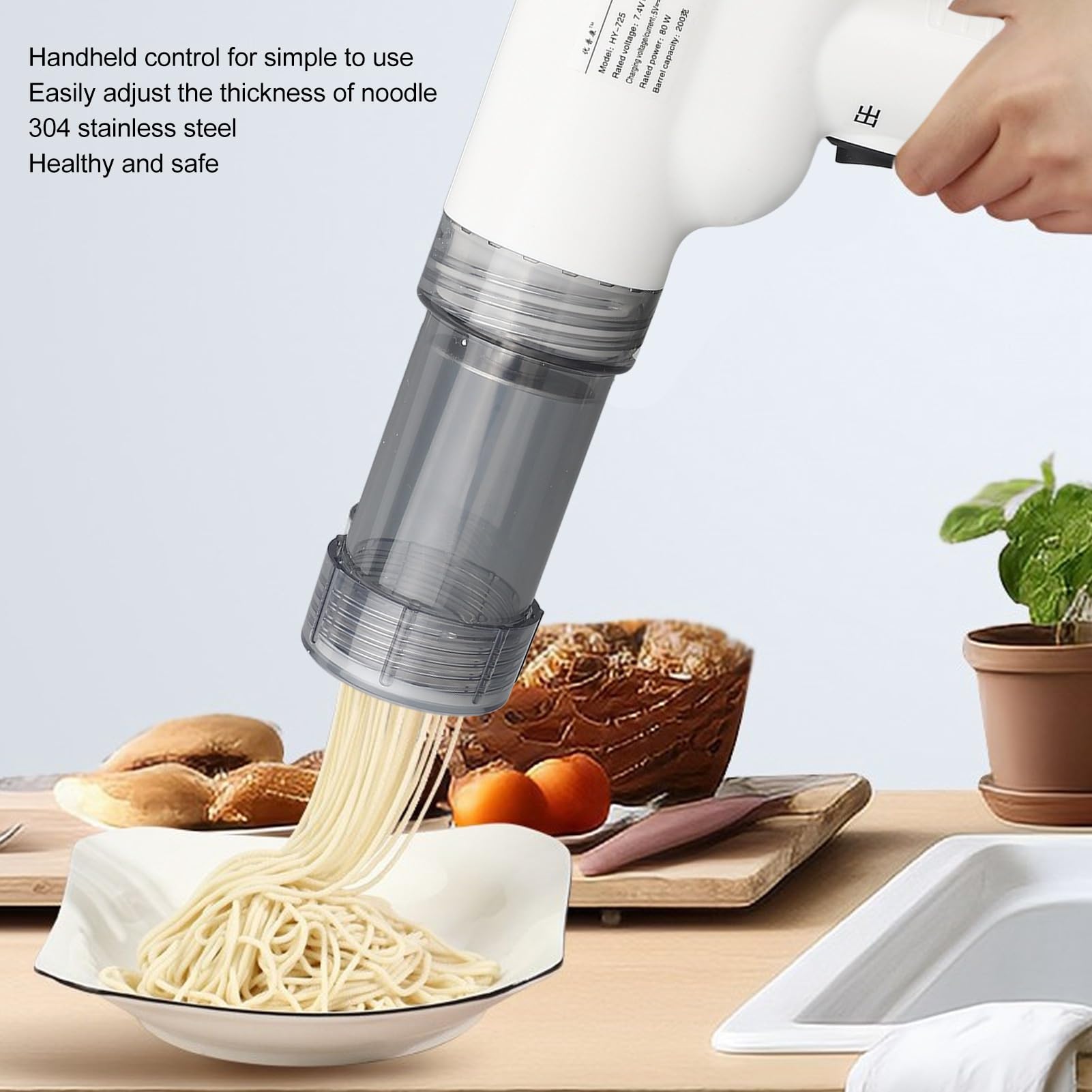 Machine à Pâtes électrique 5 En 1 Automatique - Portable Sans Fil Avec 5 Disques - Inox