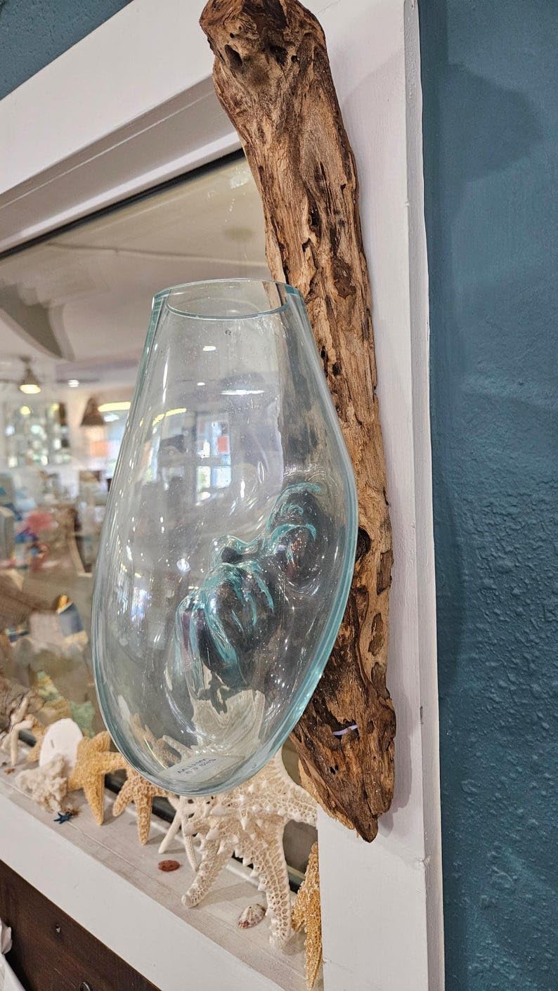 Wall-Mounted Teak and Molten Glass Terrarium | Handcrafted Hanging Planter for Air Plants & Succulents