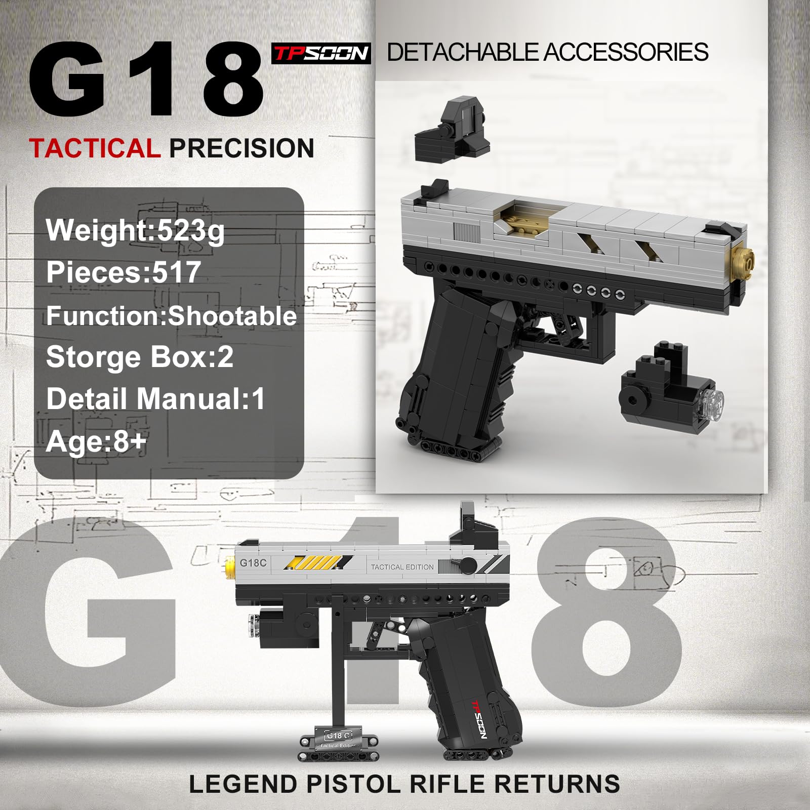 G18 Blocs Pistolet pour Adultes Garçons