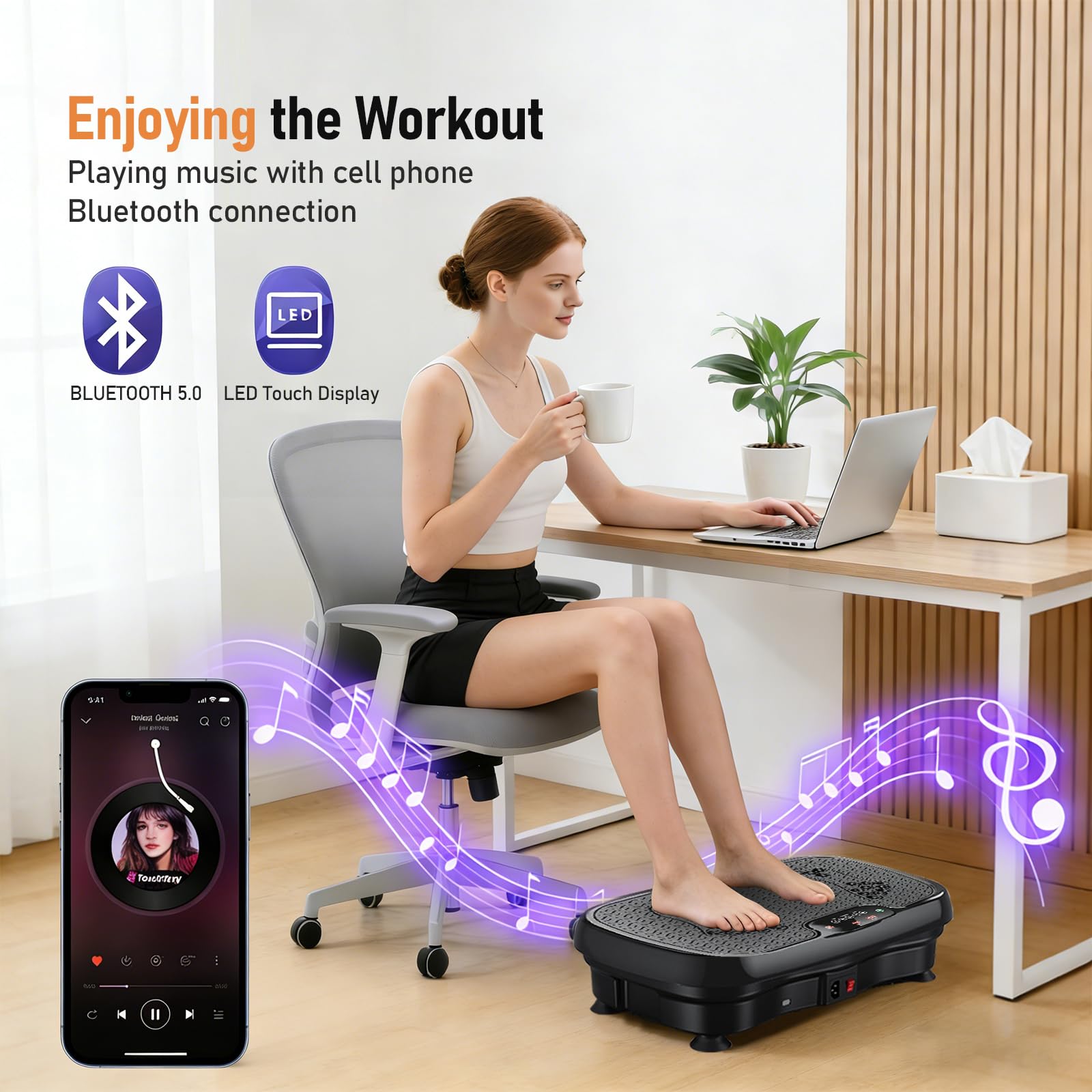 Plateforme Vibrante Perte de Poids, Plaque vibrante Fitness avec 120 Niveaux d’Intensité et 5 Programmes, avec Bandes de Résistance et Télécommande, Écran LED, Plateformes Vibrantes et Oscillantes