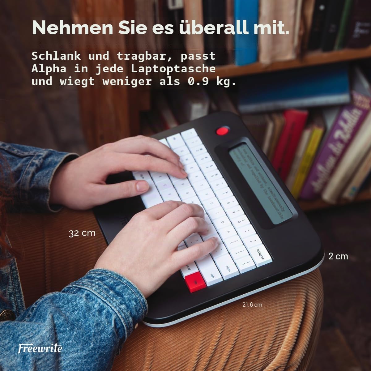 Freewrite Alpha | ablenkungsfreies Textverarbeitungsprogramm | tragbare Digitale Schreibmaschine mit hintergrundbeleuchtetem LCD-Display, Langer Akkulaufzeit & Wi-Fi-Backup für Schreiber |