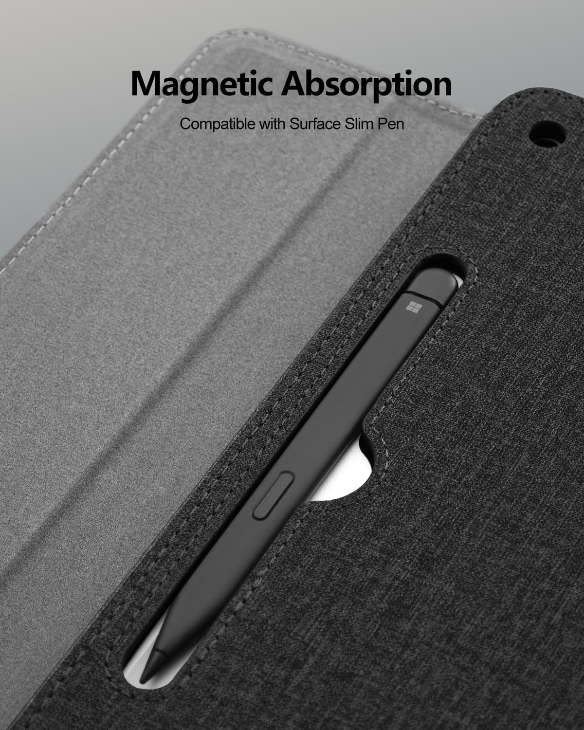 Case Fit Microsoft Surface Pro 12-Inch 1st Edition 2025, Multiple Angle Viewing Portfolio Business Cover with Stylus Holder & Pocket, Compatible with Type Cover Keyboard (Black) - Image 4