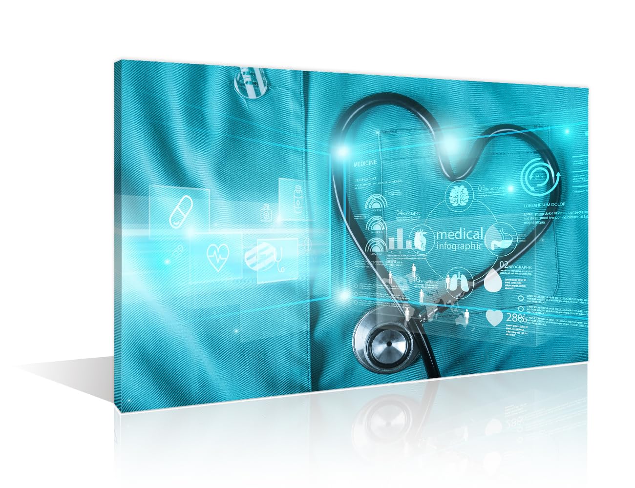 TUMOVO Stethoscope Poster Wall Decor 1 Pieces Poster Clinical Laboratory Art Prints Wall Decor Living Room Medical House Decor Stretched and Framed Ready to Hang (12" Wx18 H)