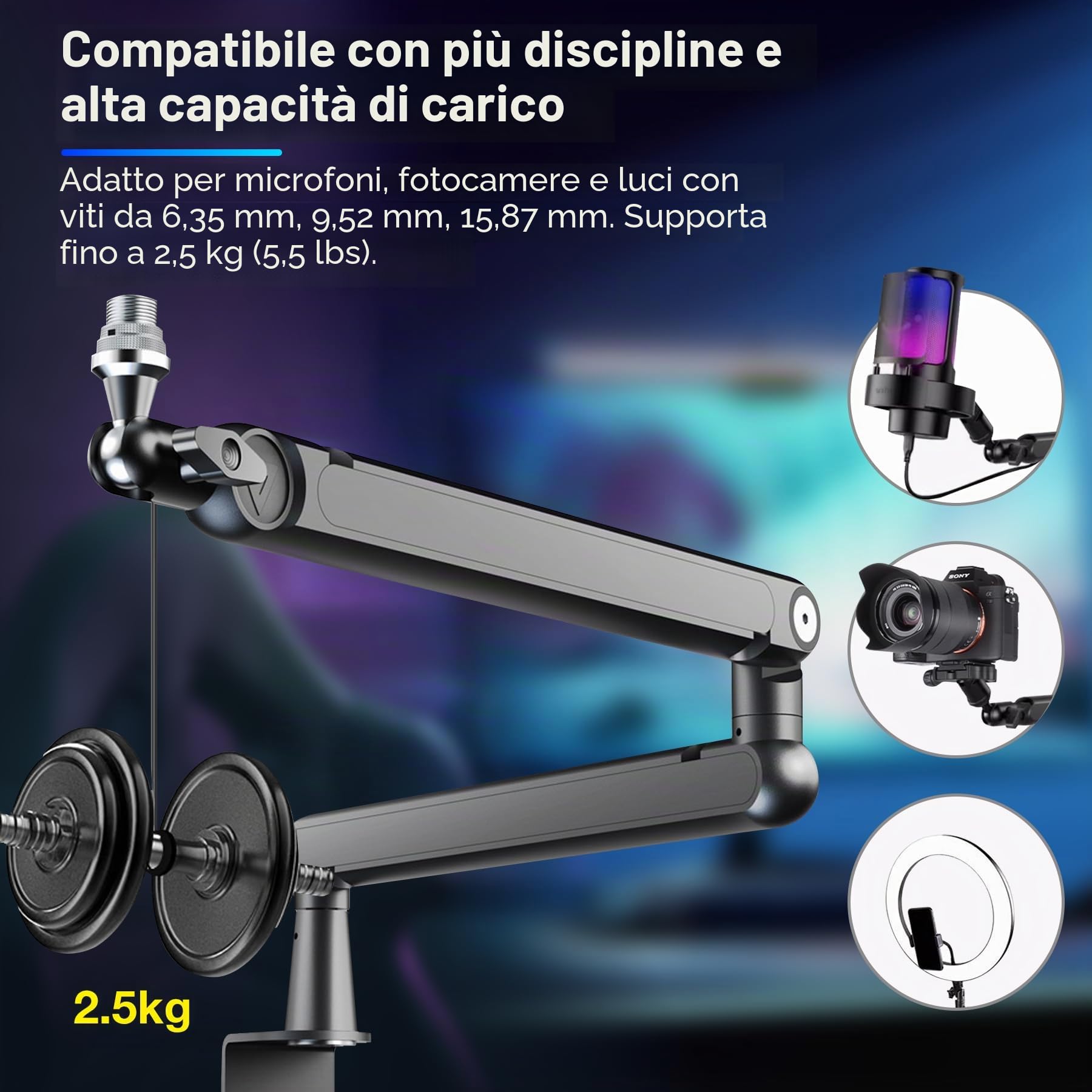 THRONMAX S7 TUNE Braccio per Microfono a Profilo Basso, Supporto per Microfono a Rotazione 360° per Streaming, Podcast e Giochi, Compatibile con Blue Yeti, HyperX