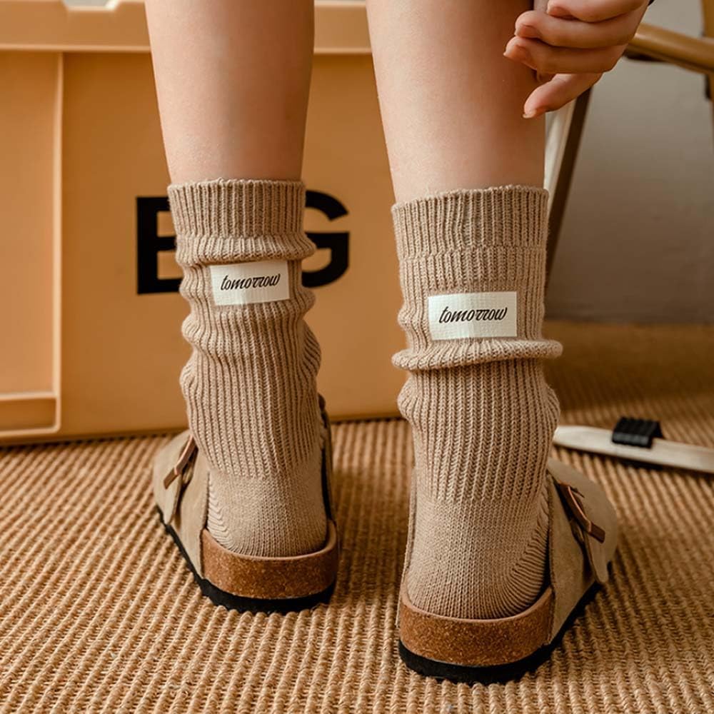 HOMSSEM Ribbed Socks Women Cozy Socks – 5 Pair Cute Womens Crew Socks - Image 3