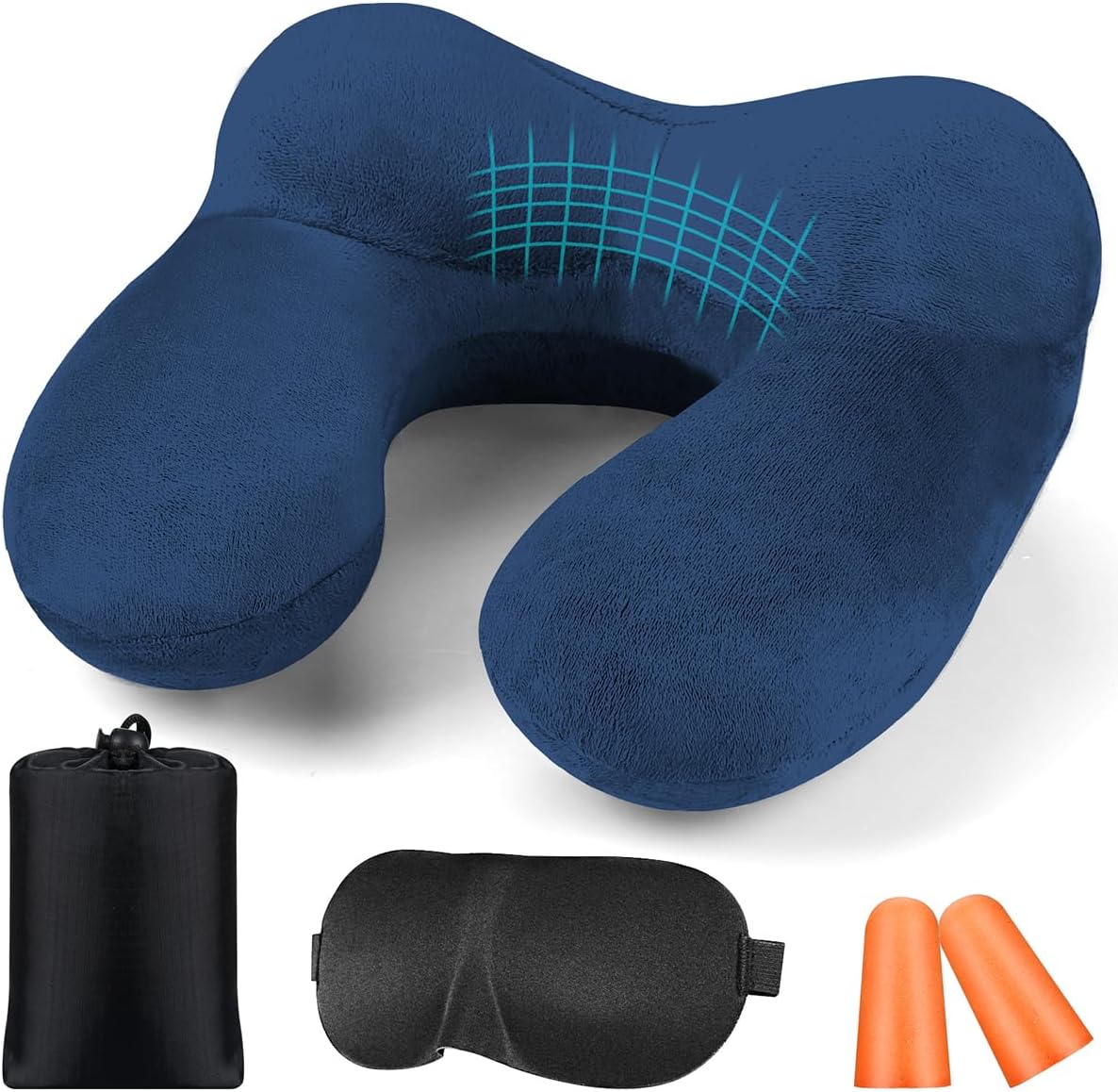 BBjinronjy Air Travel Pillow Airplane Pillow with Earplugs, Soft Velvet Ergonomic Pillow for Office, Airplane, Car, Travel, Camping, Sleep Rest (Blue)