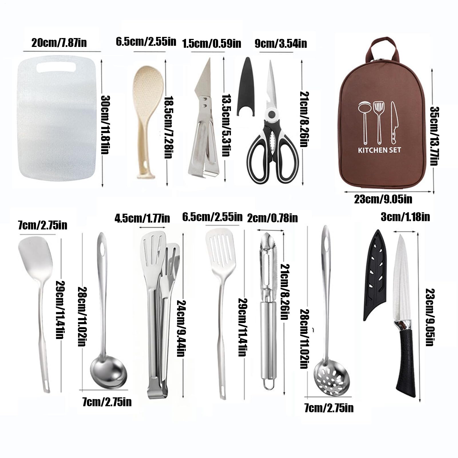 Générique Kit Ustensiles Camping 12 Pièces d'Équipement de Cuisine | avec Sac de Rangement Équipement Culinaire pour le Camping pour Camping-Car, Plein Air, BBQ, Pique-nique et Randonnée