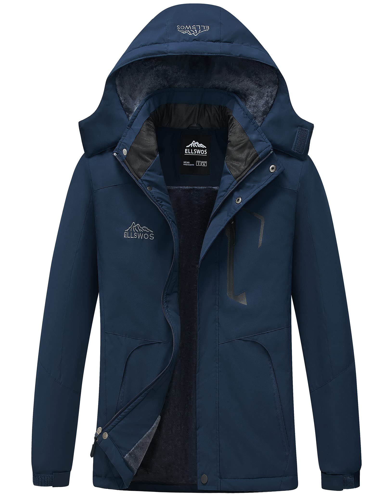 ELLSWOS Mens Waterproof Ski Jacket Winter Snow Coat Warm Hooded Raincoat Windproof Windbreakers
