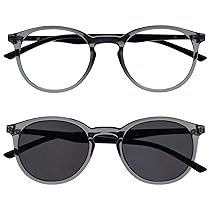 OPULIZE Met Pacco Doppio Occhiali Da Lettura Con Lettore Sole Grande Giro Grigio Nero Uomo Donna Cerniere Molla RS60-7 +2,00