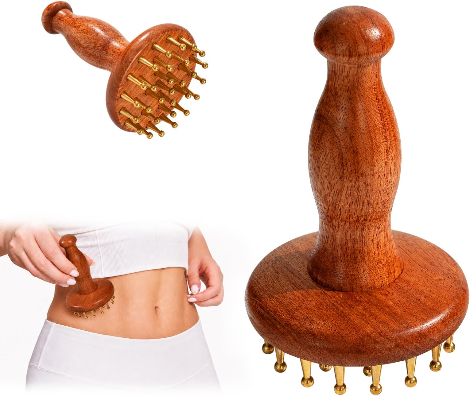 Oleamuo Meridian Massage Brush for Belly, 29-Teeth Brass Head Massage Tool