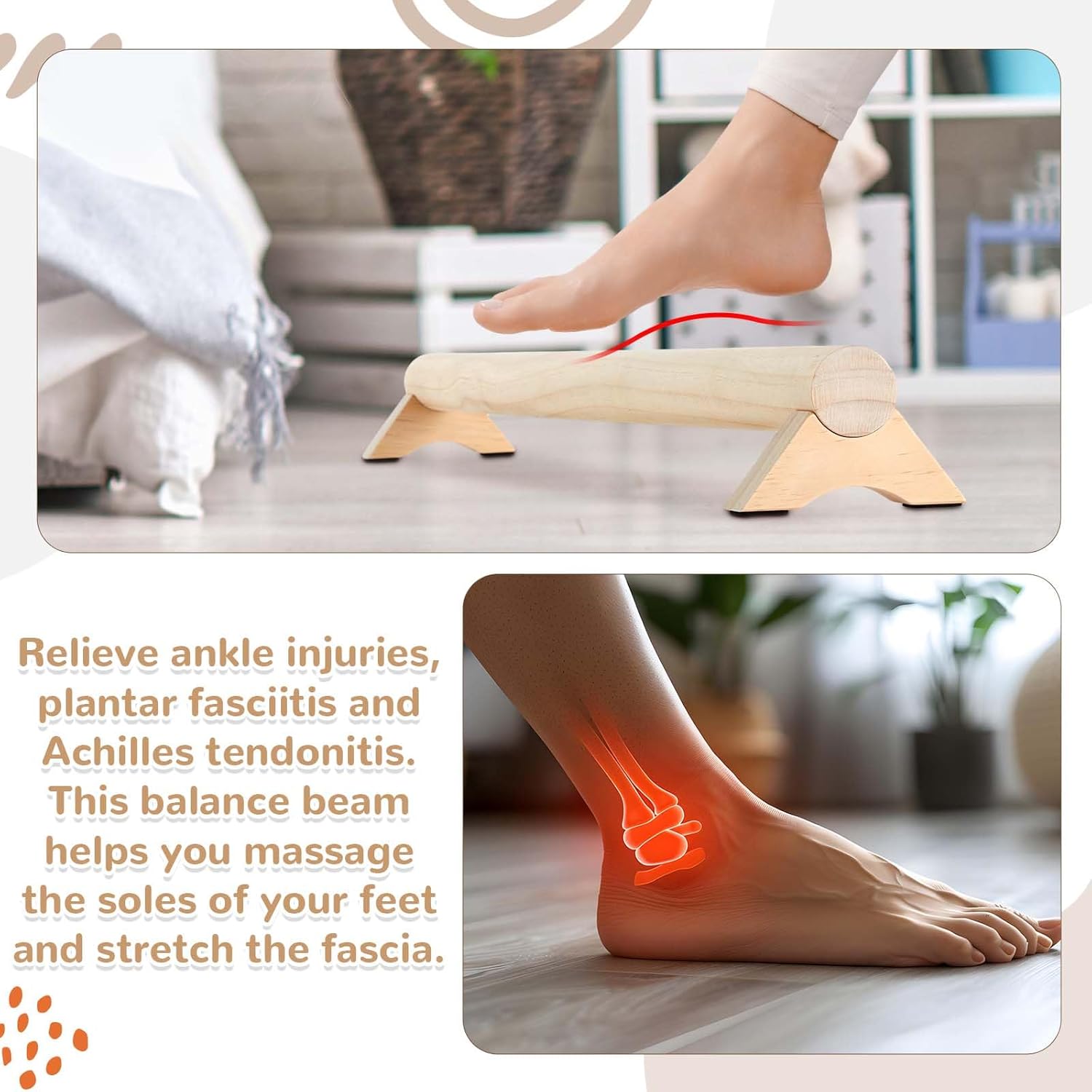 Silipull 40 Inches Beech Wood Balance Beam for Home Use Sensory Wood Gymnastics Beam for all ages to Enhance Balance, Ankle Foot Strength, Flexibility and Plantar Fasciitis Relief