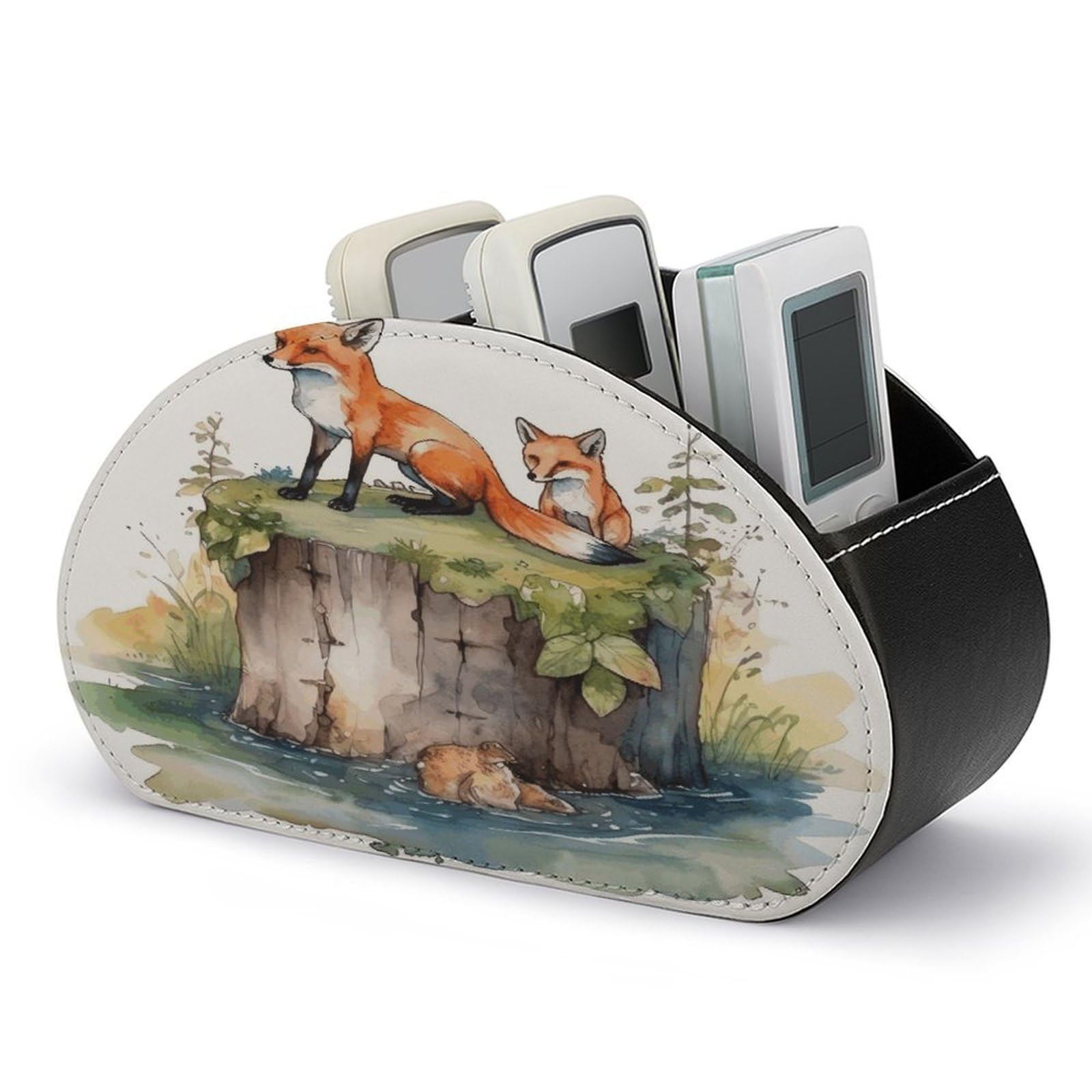 Btcowzrv Style Hand Drawn Fox Remote Control Holder With 5 Compartments
