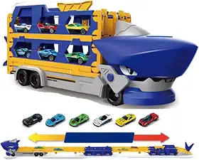 KIDS Caminhão Tubarão Cegonha, Pista de 1,65m com 6 Carrinhos de Metal