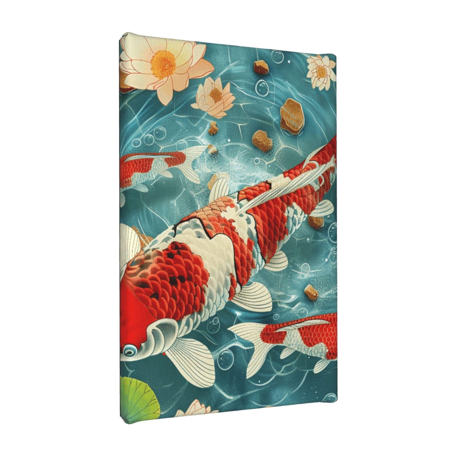 YKLJG Japanese Pretty Koi Fishs Printed Wall Art Canvas Painting 20x30 CM Wooden Framed Picture Painting Artwork Prints for Bedroom Kitchen Home Office Decor
