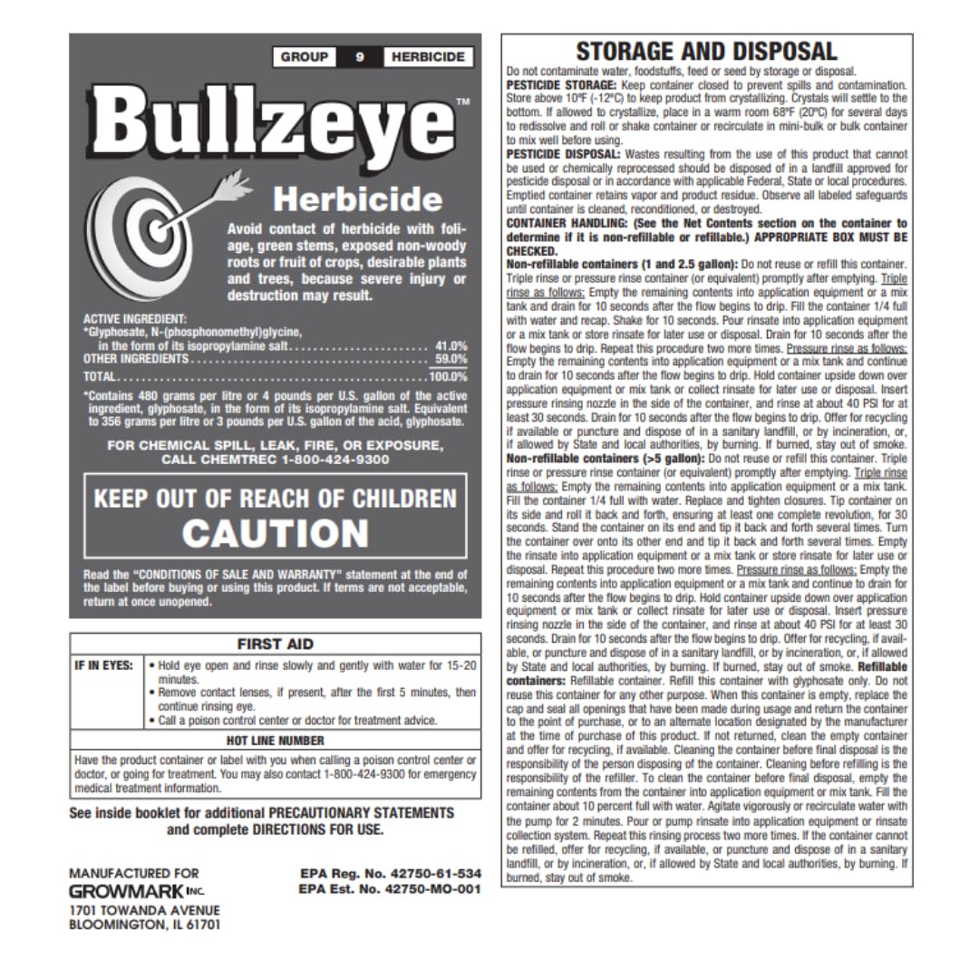 Bullzeye Herbicide 41% Glyphosate – 2.5 Gallon | Premium USA Supply Gloves for Safe Eradication | USA Supply Pest ID Card
