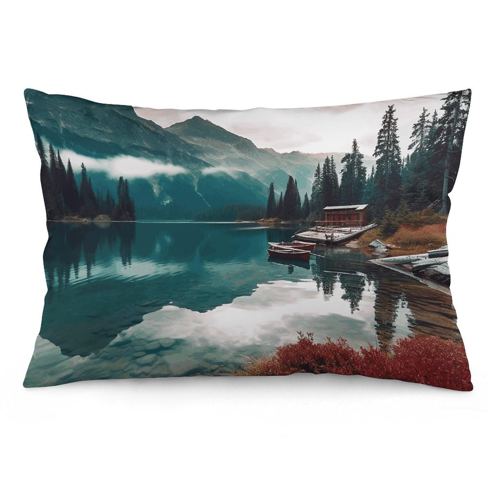 2 Pack Pillow Cases for Hair and Skin, Soft Breathable Pillow Case Covers with Hidden Zipper, Scenic Lake Pillowcase 12 "x20 Pillow Covers for Sleeping Gift