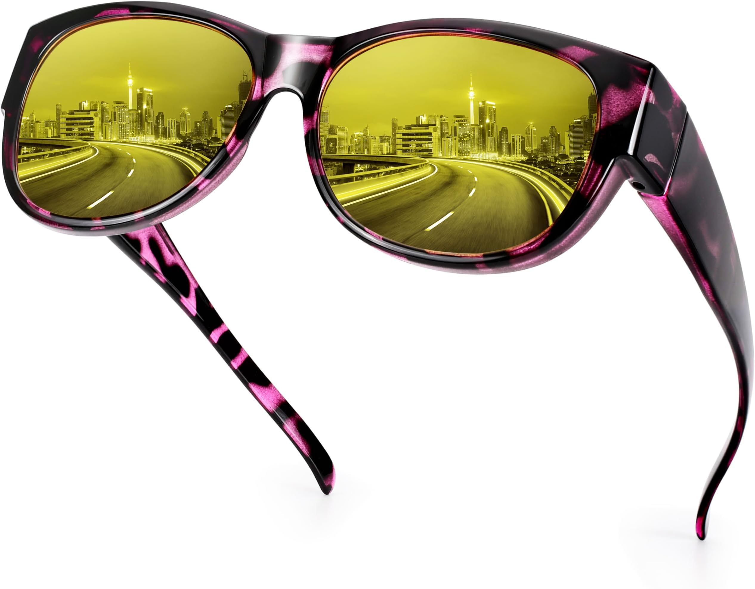 URUMQINight Vision Driving Glasses for Women Anti Glare Fit Over Glasses, Polarized Night Time Glasses HD Yellow Lens