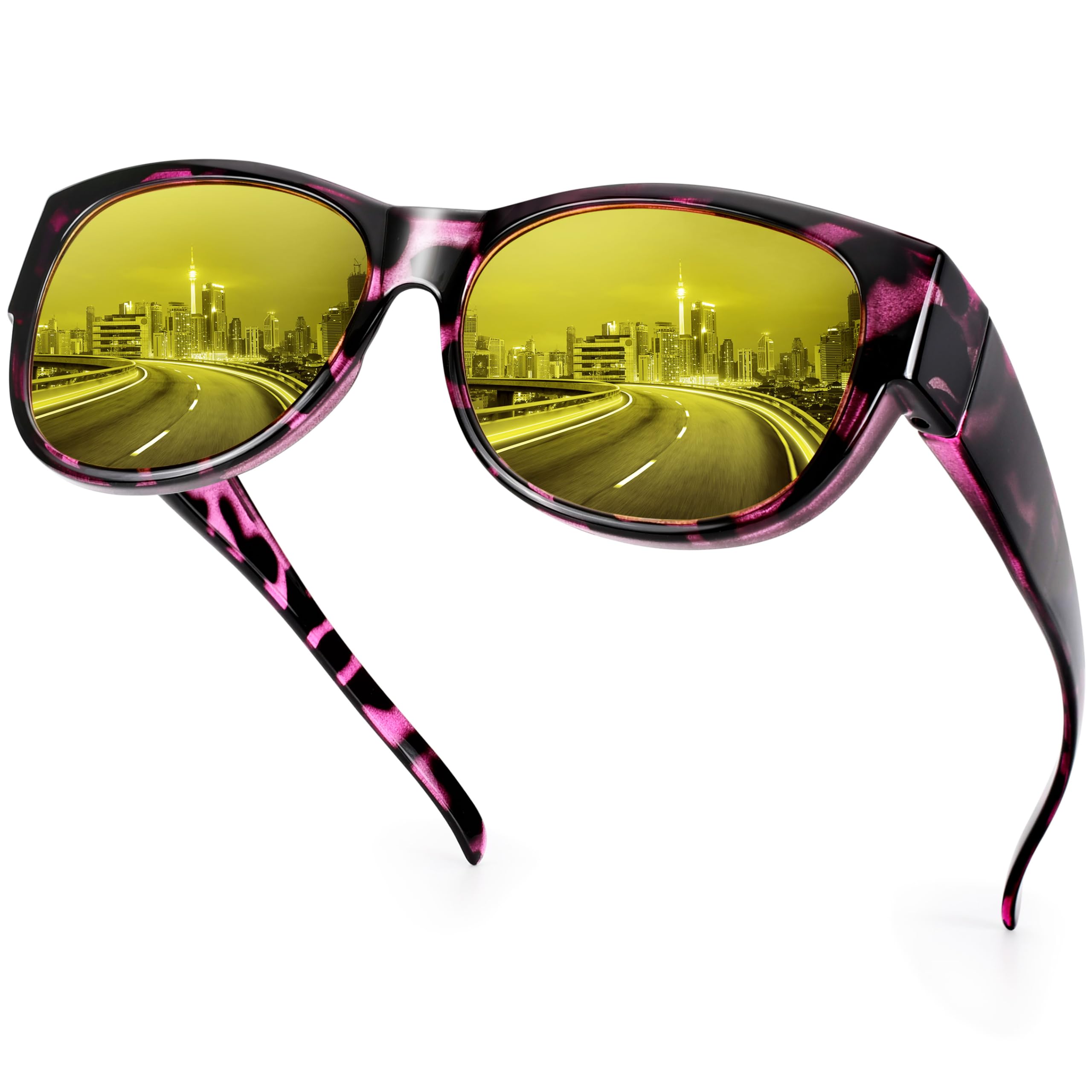 URUMQINight Vision Driving Glasses for Women Anti Glare Fit Over Glasses, Polarized Night Time Glasses HD Yellow Lens