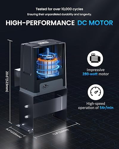 Miniatura 4 de GateNear Abridor automático de puerta corredera de hasta 1400 libras con 2 controles remotos, motor de CC con 1 batería de respaldo, entradas
