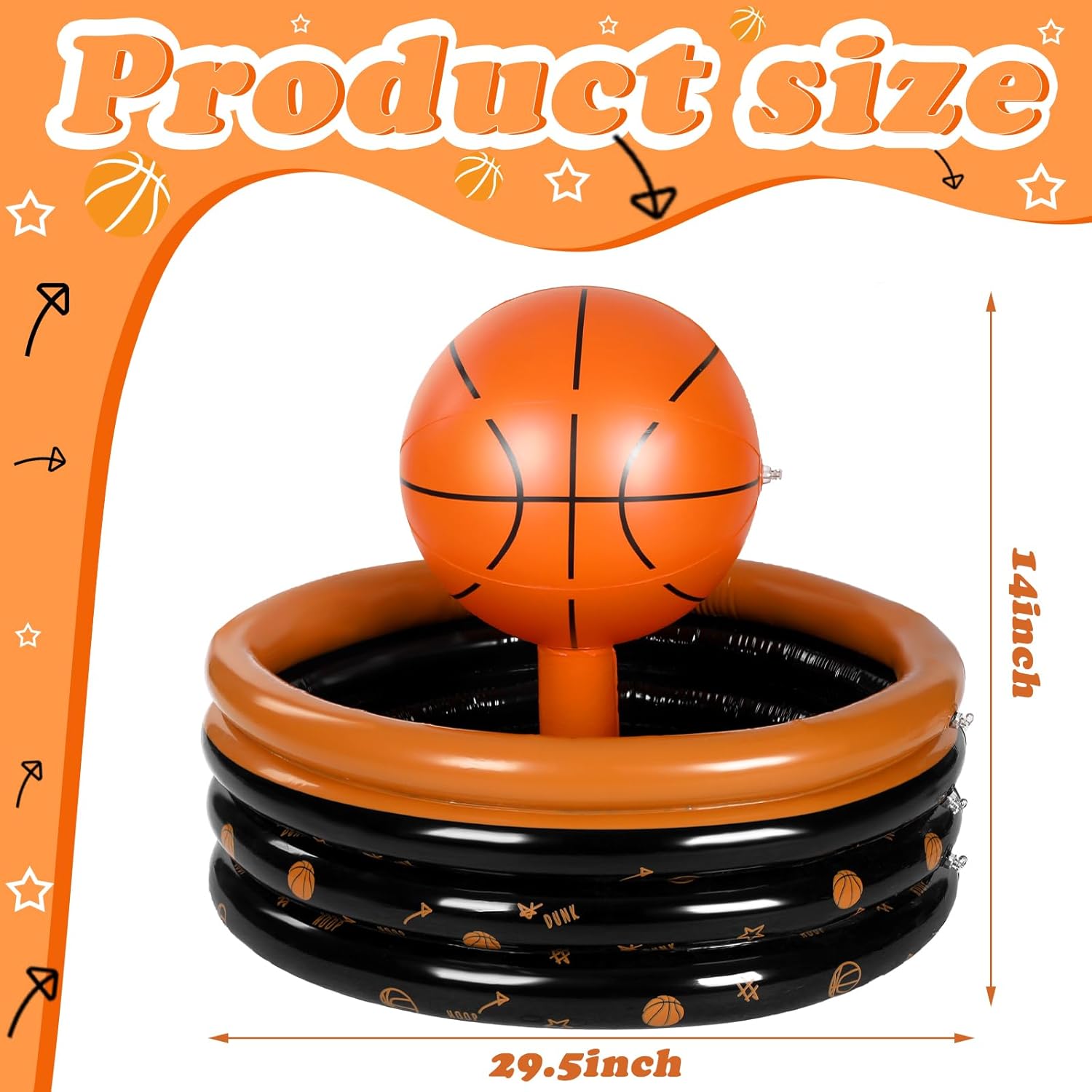 Bencailor Inflatable Cooler Inflatable Football Drink Cooler Toss Game Party Decoration Rugby Basketball Baseball Blow up PVC Ice Serving Bar for Sport Party Supplies Game Day Beer(Orange,Basketball)