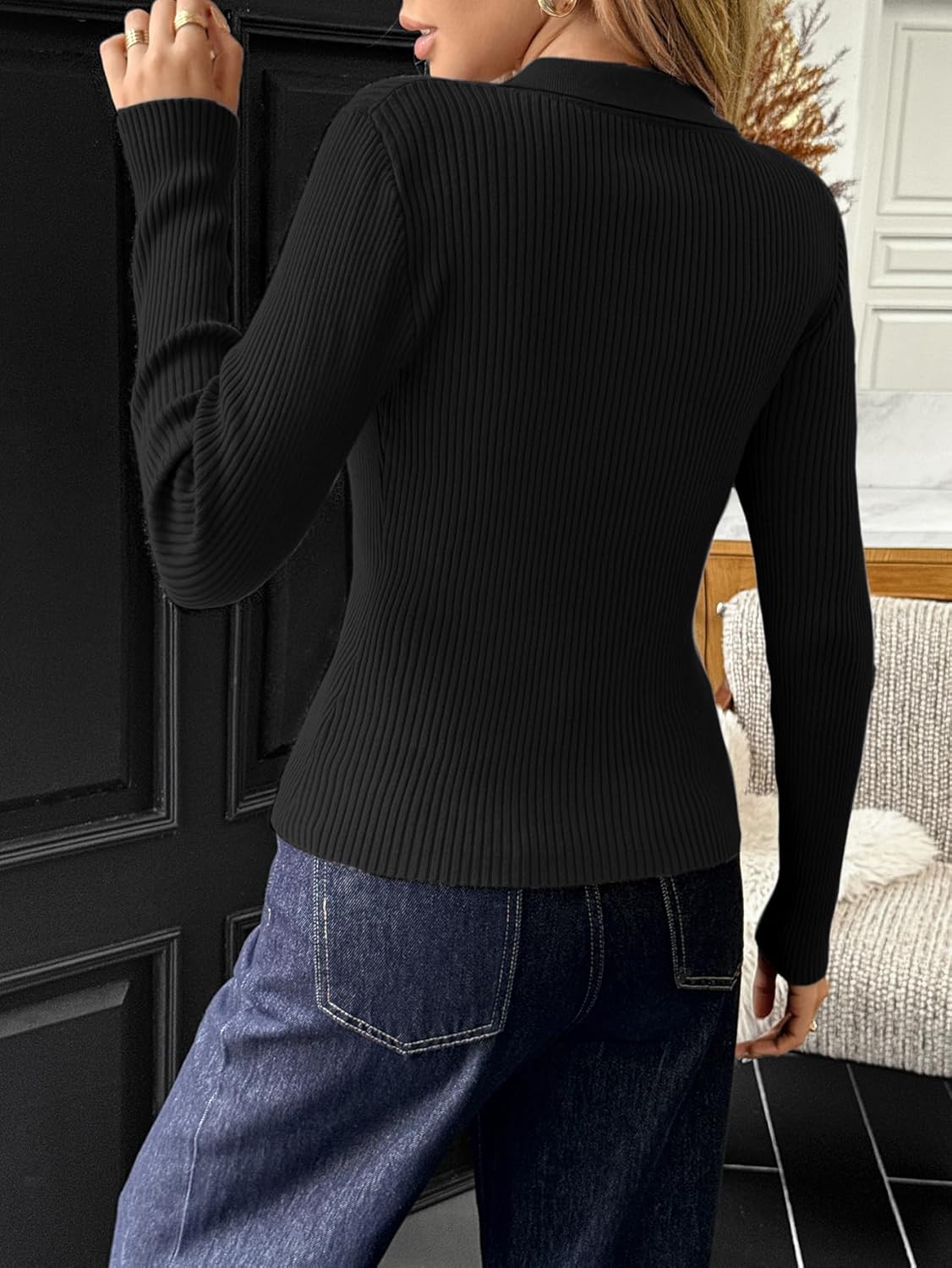 2026 Women's Slim Fitted Rib Knit Cardigan Sweater Long Sleeve Button-Up Lightweight Fall Fashion Tops Y2K Clothing - Image 6