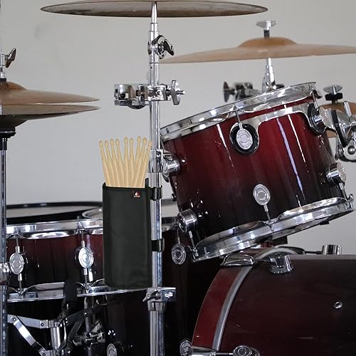 Miniatura 5 de TXEsign Soporte para baquetas, bolsa para baquetas, cepillos, mazos de hasta 10 pares, dos correas se fijan al kit de batería y soporte de música