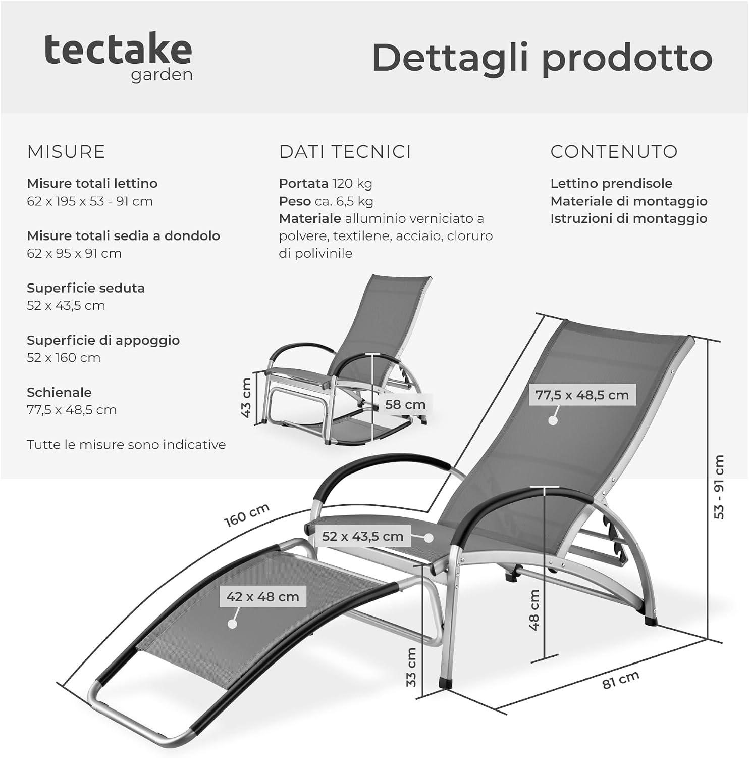 tectake 2-in-1 Sun Lounger Rocking Chair in a garden setting
